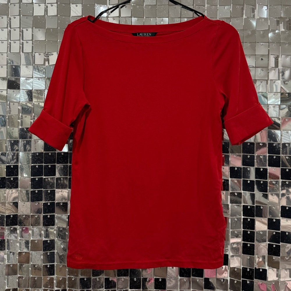 Lauren Ralph Lauren Red Boat Neck Top | 3/4 Sleeve
